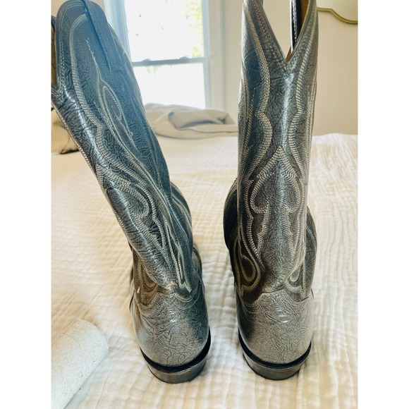 Vintage Tony Lama 8954 Kangaroo Cowboy Boots Men's 8D Brush-Off Gray Black Rare - Picture 5 of 12